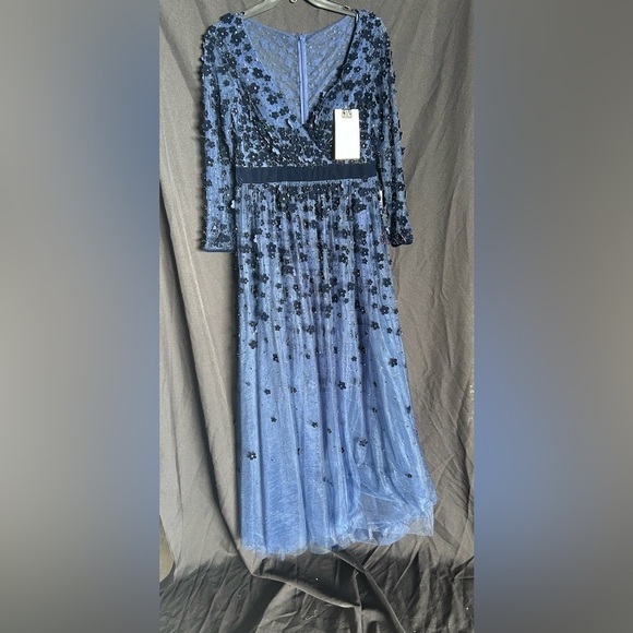 Mac Duggal 67502 NWT Floral Applique Long Sleeve A Line Gown - Picture 5 of 7